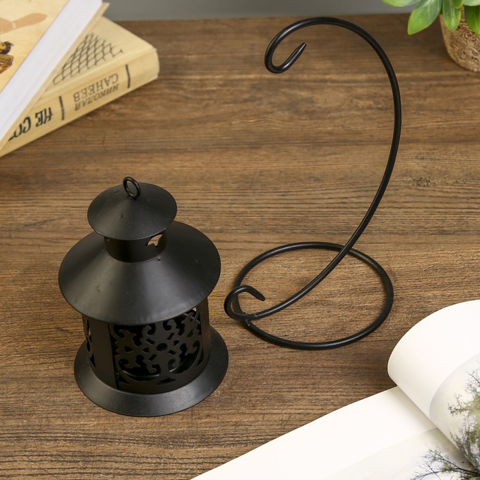 Подсвечник металл 1 свеча "Ажурный фонарик" чёрный 20х12х9,5 см