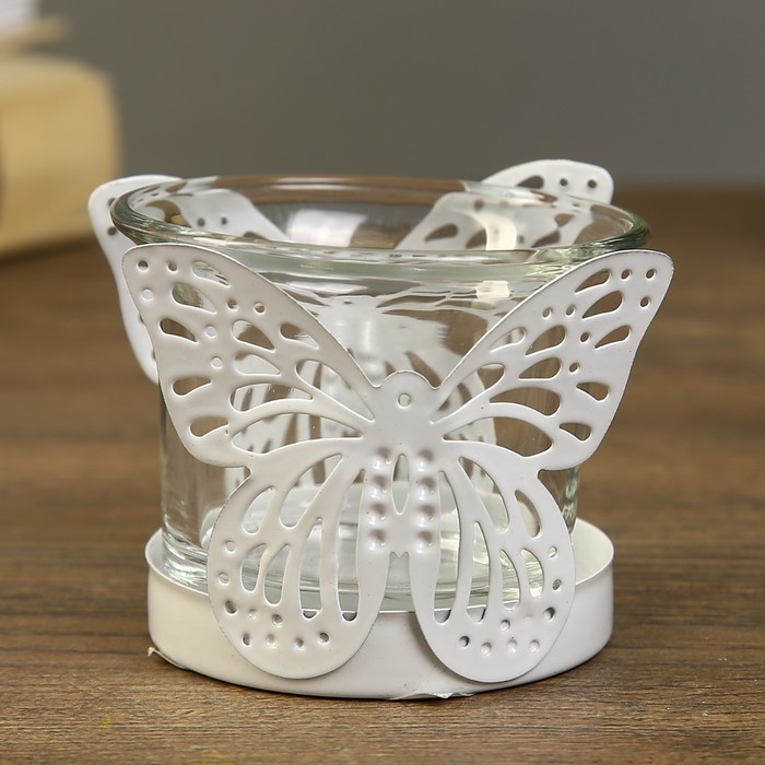 Подсвечник металл, стекло 1 свеча "Бабочка" белый 5,5х6,4х6,4 см