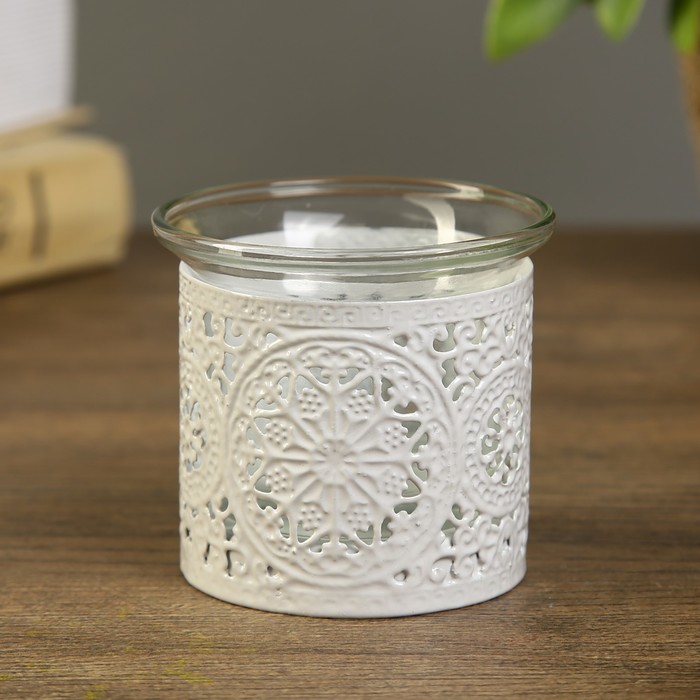 Подсвечник металл, стекло 1 свеча "Ажурный рисунок" белый 5,5х6,2х6,2 см