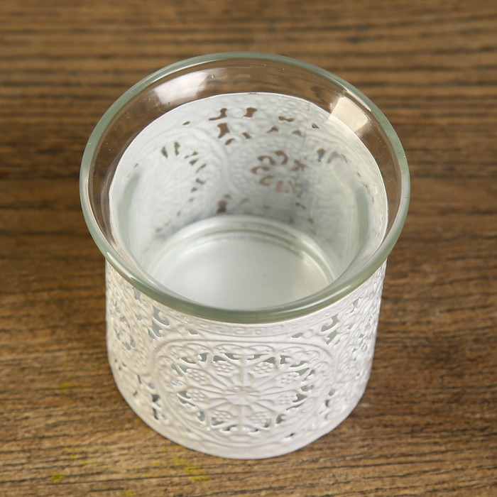 Подсвечник металл, стекло 1 свеча "Ажурный рисунок" белый 5,5х6,2х6,2 см