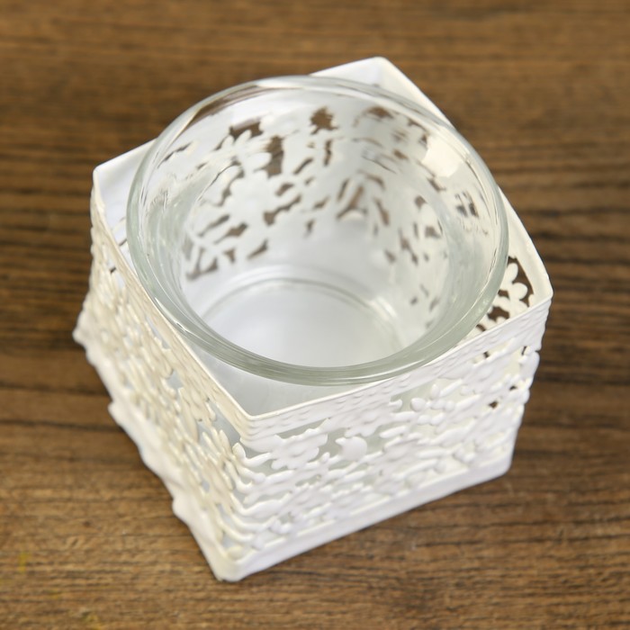 Подсвечник металл, стекло 1 свеча "Цветущий сад" белый 5,5х6,4х6,4 см