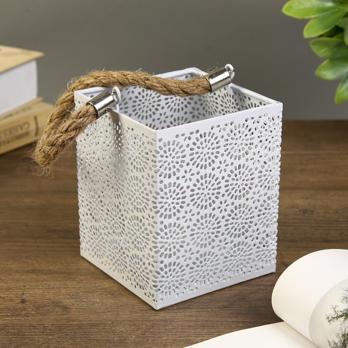 Подсвечник металл, стекло 1 свеча "Солнце" белый 12х10х10 см