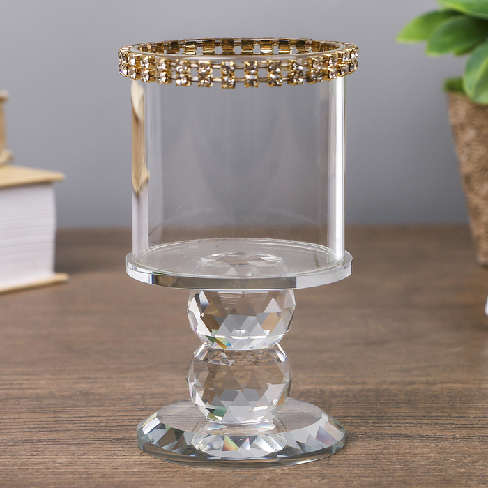 Подсвечник стекло на 1 свечу "Ожерелье" стразы 10,5х6,7х6,7 см