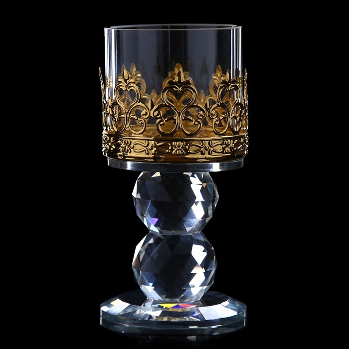 Подсвечник стекло на 1 свечу "Орнамент" золото 14,2х7х7 см