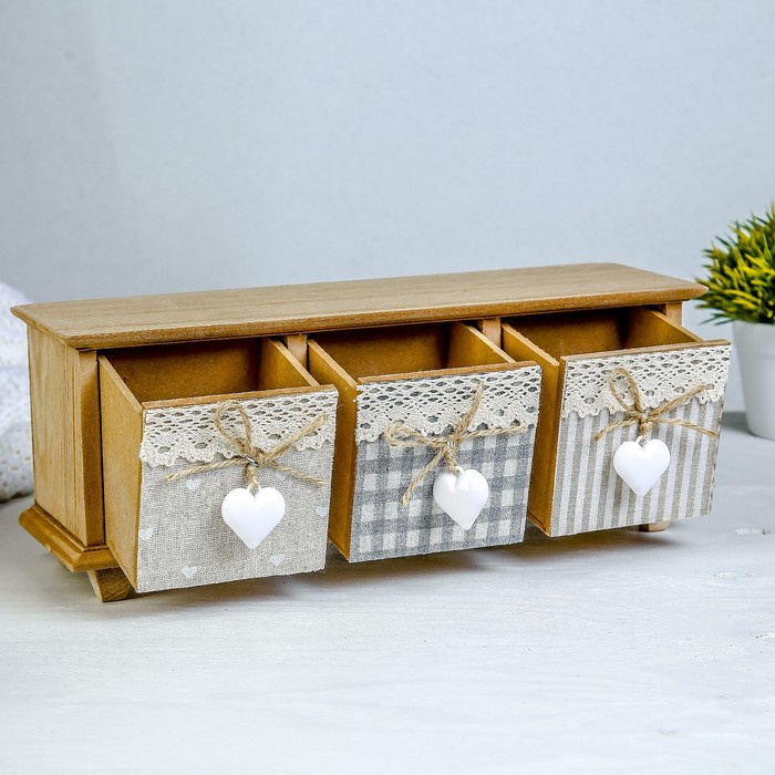 Шкатулка дерево 3 ящика "Комод Прованс" горизонтальный 12х32х10,3 см