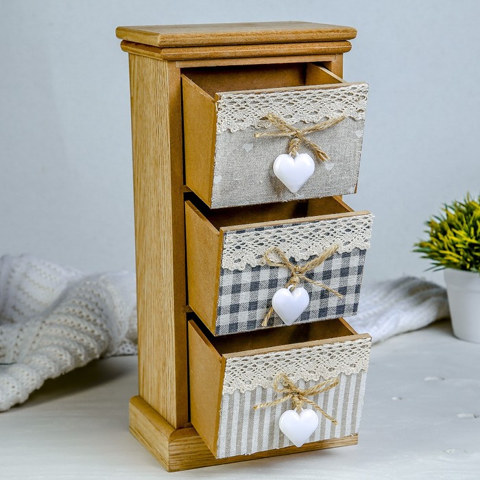 Шкатулка дерево 3 ящика "Комод Прованс" вертикальный 30,5х15х9,5 см