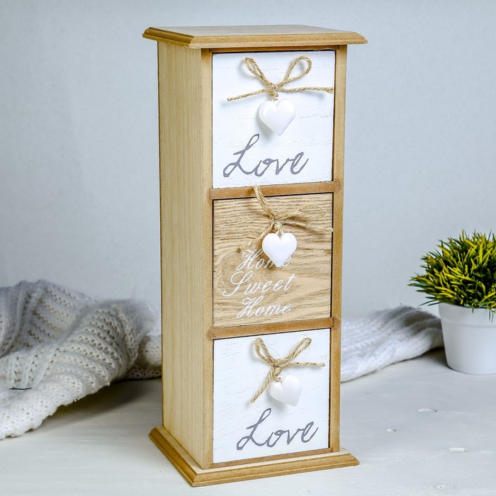 Шкатулка дерево 3 ящика "Комод с сердцами" 35х14х12 см