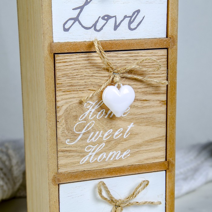 Шкатулка дерево 3 ящика "Комод с сердцами" 35х14х12 см