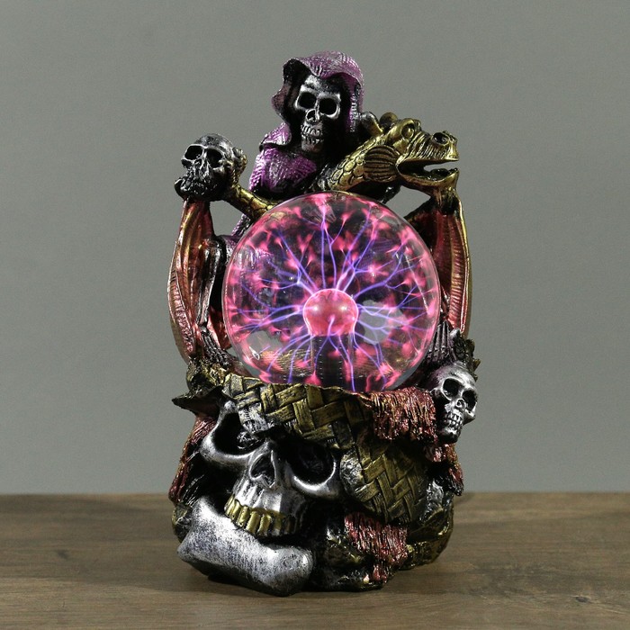 Плазменный шар полистоун "Дракон и скелет" 14,5х15,5х25см