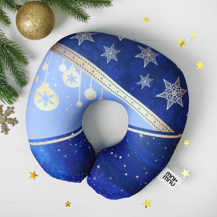 Подголовник-подушка антистресс "Новогодние игрушки и снежинки"