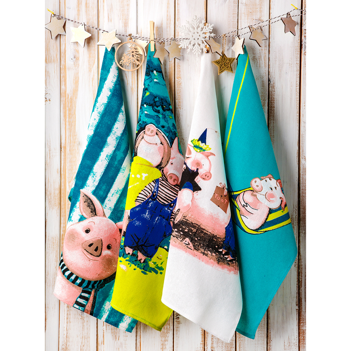 Полотенце для кухни Spany 35x61, рогожка, хл.100%, Хрюша