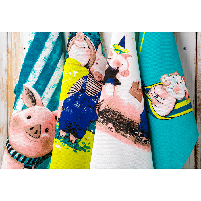 Полотенце для кухни Spany 35x61, рогожка, хл.100%, Хрюшина семья