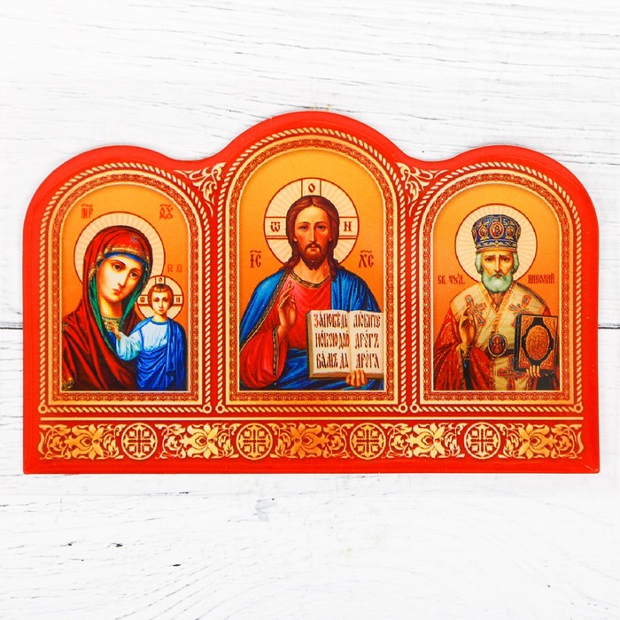 Наклейка эпоксидная "Икона Триптих" в красном цвете 5 х 8 см