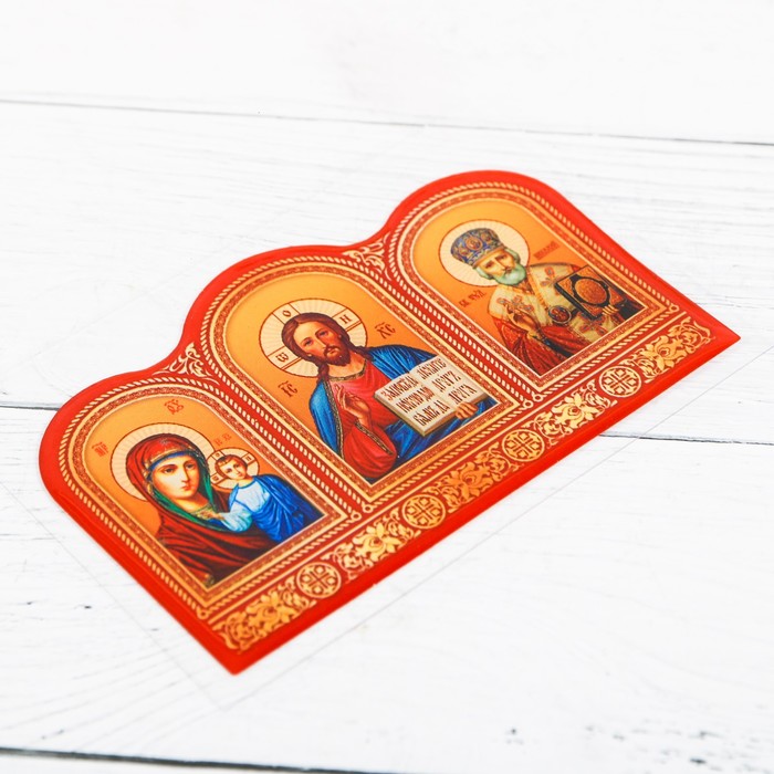 Наклейка эпоксидная "Икона Триптих" в красном цвете 5 х 8 см