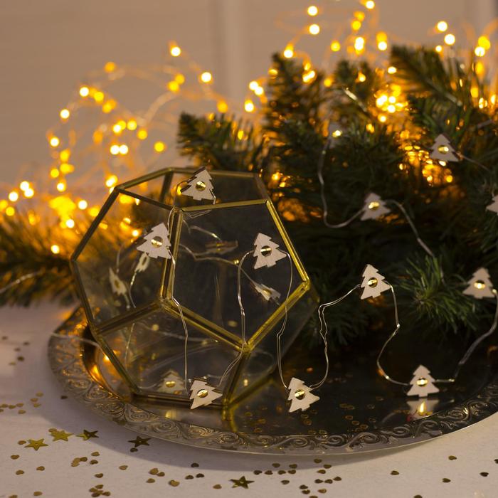 НИТЬ, 2 м, "Роса", с насад, "Ёлка белая", LED-20-3V, 2*АА (не в компл), фиксинг, Т/БЕЛЫЙ