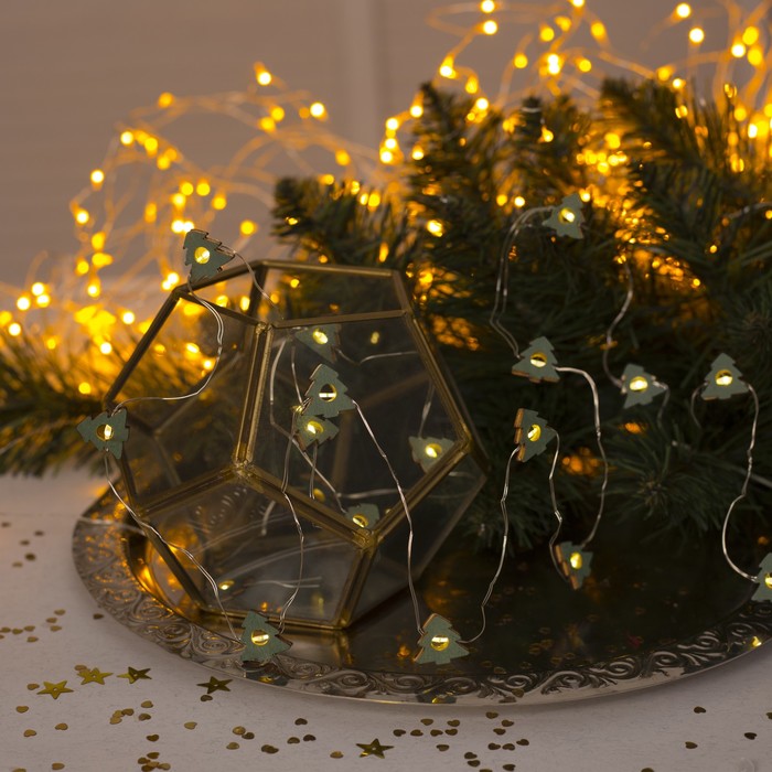 НИТЬ, 2 м, "Роса", с насад, "Ёлка синяя", LED-20-3V, 2*АА (не в компл), фиксинг, Т/БЕЛЫЙ