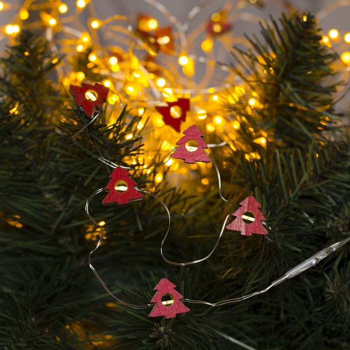 НИТЬ, 2 м, "Роса", с насад, "Ёлка красная", LED-20-3V, 2*АА (не в компл), фиксинг, Т/БЕЛЫЙ