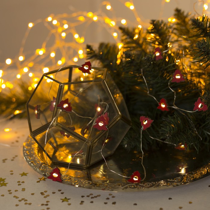 НИТЬ, 2 м, "Роса", с насад, "Ёлка красная", LED-20-3V, 2*АА (не в компл), фиксинг, Т/БЕЛЫЙ