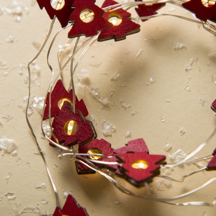 НИТЬ, 2 м, "Роса", с насад, "Ёлка красная", LED-20-3V, 2*АА (не в компл), фиксинг, Т/БЕЛЫЙ