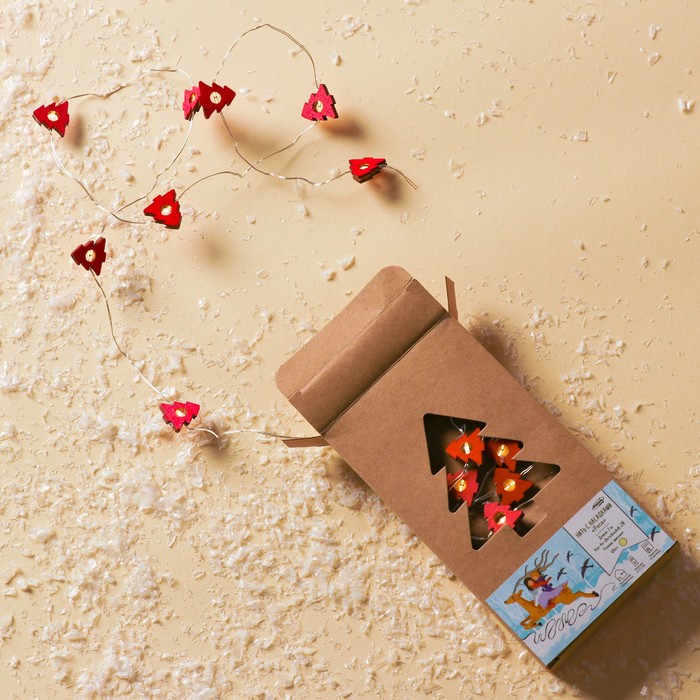 НИТЬ, 2 м, "Роса", с насад, "Ёлка красная", LED-20-3V, 2*АА (не в компл), фиксинг, Т/БЕЛЫЙ