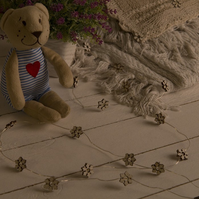 НИТЬ, 2 м, "Роса", с насад, "Снежинка белая", LED-20-3V, 2*АА(не в компл), фиксинг, Т/БЕЛЫЙ