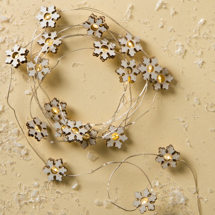 НИТЬ, 2 м, "Роса", с насад, "Снежинка белая", LED-20-3V, 2*АА(не в компл), фиксинг, Т/БЕЛЫЙ