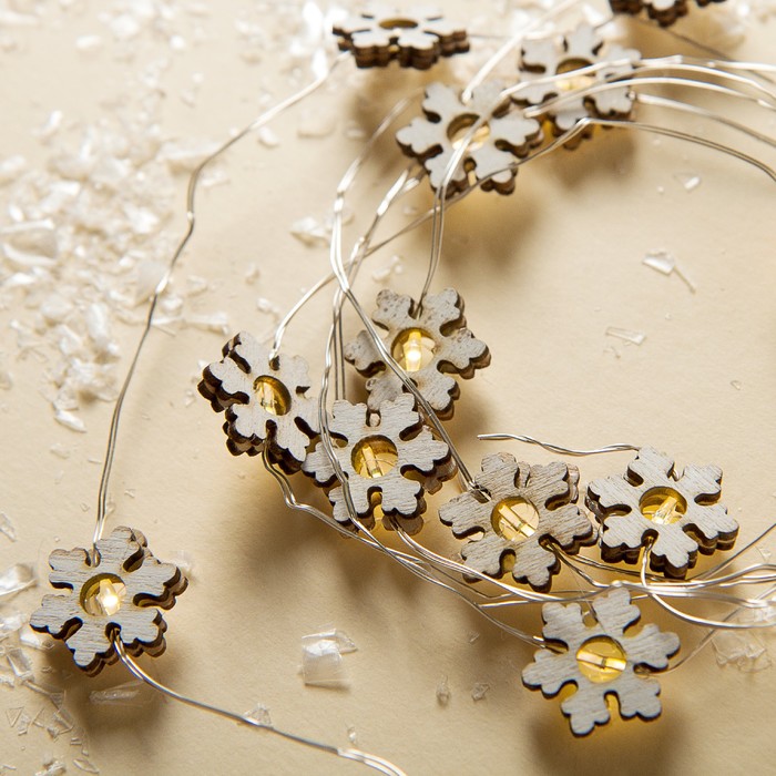 НИТЬ, 2 м, "Роса", с насад, "Снежинка белая", LED-20-3V, 2*АА(не в компл), фиксинг, Т/БЕЛЫЙ