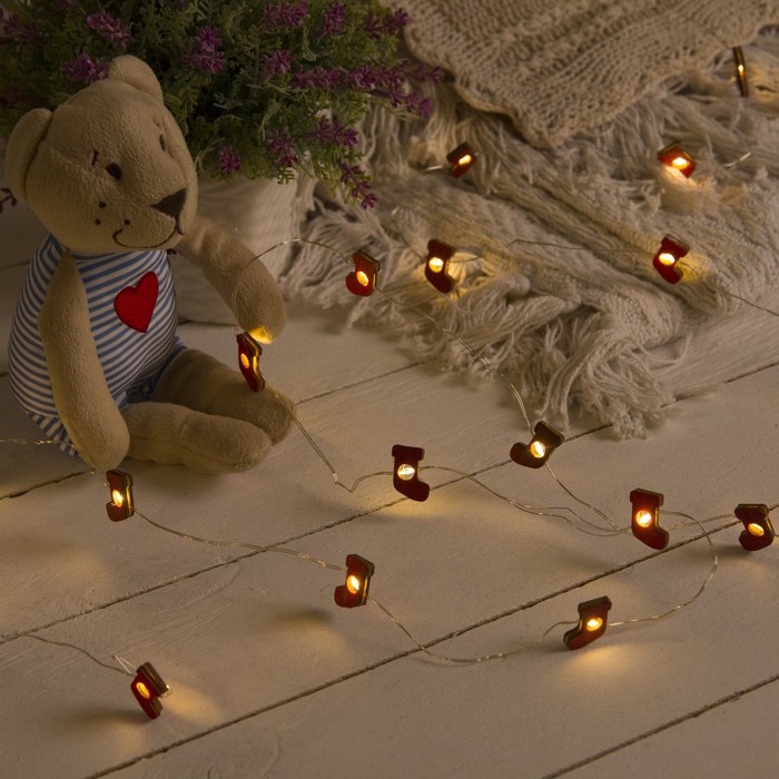 НИТЬ, 2 м, "Роса", с насад, "Носок красный", LED-20-3V, 2*АА (не в компл), фиксинг, Т/БЕЛЫЙ