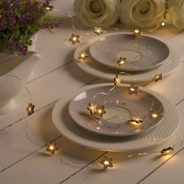 НИТЬ, 2 м, "Роса", с насад, "Цветок белый", LED-20-3V, 2*АА (не в компл), фиксинг, Т/БЕЛЫЙ