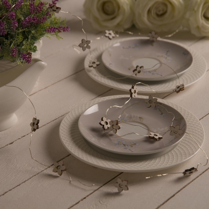 НИТЬ, 2 м, "Роса", с насад, "Цветок белый", LED-20-3V, 2*АА (не в компл), фиксинг, Т/БЕЛЫЙ