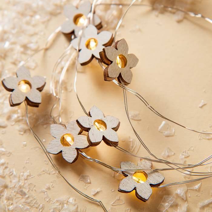 НИТЬ, 2 м, "Роса", с насад, "Цветок белый", LED-20-3V, 2*АА (не в компл), фиксинг, Т/БЕЛЫЙ