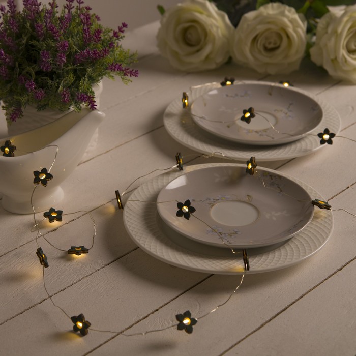 НИТЬ, 2 м, "Роса", с насад, "Цветок синий", LED-20-3V, 2*АА (не в компл), фиксинг, Т/БЕЛЫЙ