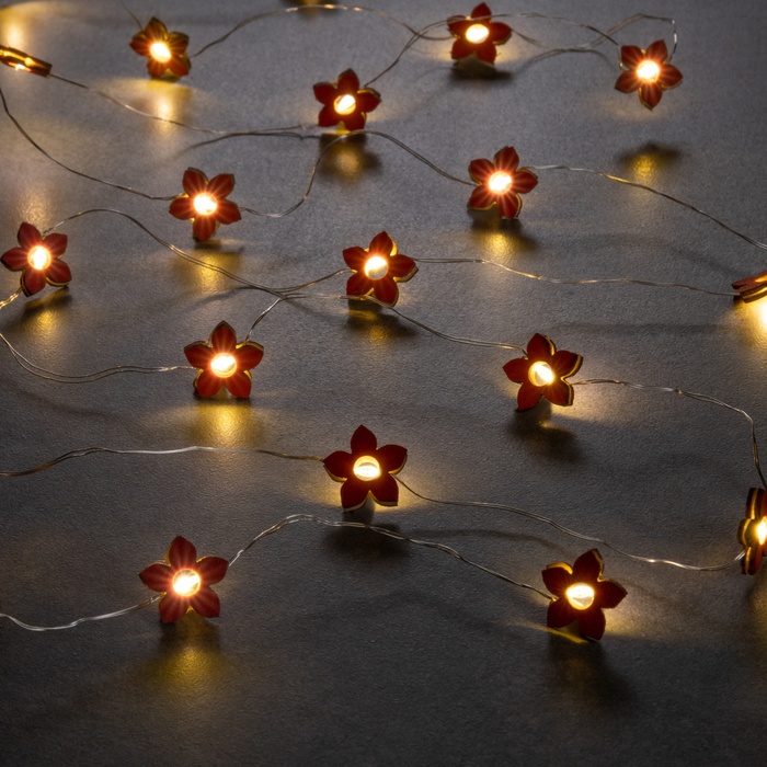 НИТЬ, 2 м, "Роса", с насад, "Цветок красный", LED-20-3V, 2*АА (не в компл), фиксинг, Т/БЕЛЫЙ