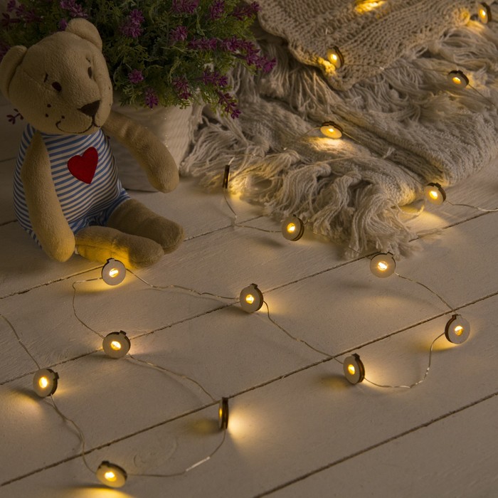 НИТЬ, 2 м, "Роса", с насад, "Шарик белый", LED-20-3V, 2*АА (не в компл), фиксинг, Т/БЕЛЫЙ