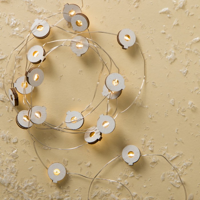 НИТЬ, 2 м, "Роса", с насад, "Шарик белый", LED-20-3V, 2*АА (не в компл), фиксинг, Т/БЕЛЫЙ