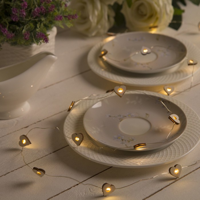 НИТЬ, 2 м, "Роса", с насад, "Сердце белое", LED-20-3V, 2*АА (не в компл), фиксинг, Т/БЕЛЫЙ