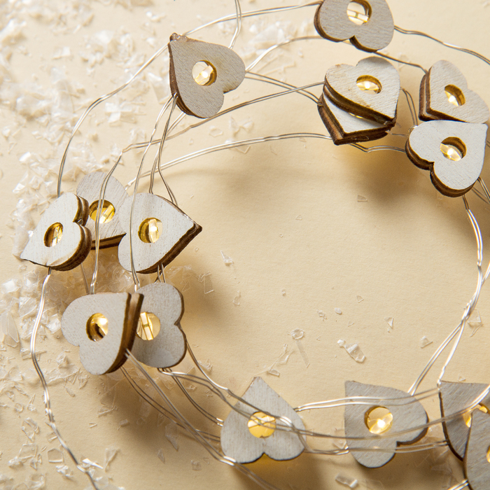 НИТЬ, 2 м, "Роса", с насад, "Сердце белое", LED-20-3V, 2*АА (не в компл), фиксинг, Т/БЕЛЫЙ