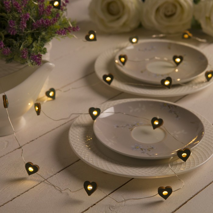 НИТЬ, 2 м, "Роса", с насад, "Сердце синее", LED-20-3V, 2*АА (не в компл), фиксинг, Т/БЕЛЫЙ