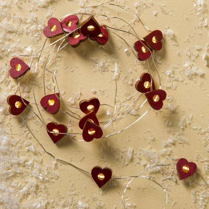 НИТЬ, 2 м, "Роса", с насад, "Сердце красное", LED-20-3V, 2*АА (не в компл), фиксинг, Т/БЕЛЫЙ