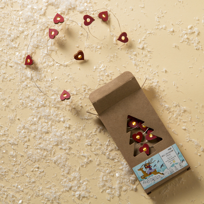 НИТЬ, 2 м, "Роса", с насад, "Сердце красное", LED-20-3V, 2*АА (не в компл), фиксинг, Т/БЕЛЫЙ