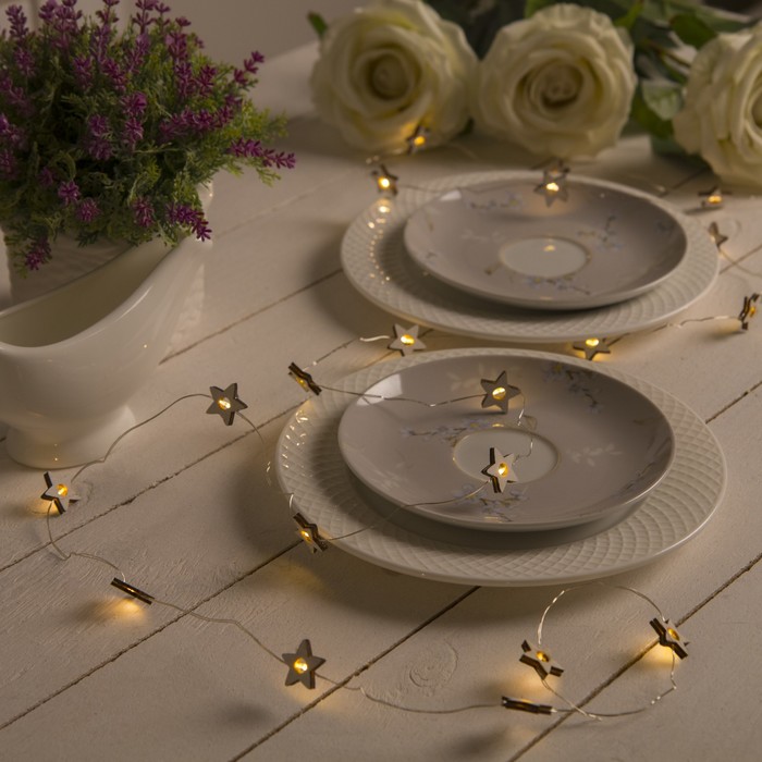 НИТЬ, 2 м, "Роса", с насад, "Звезда белая", LED-20-3V, 2*АА (не в компл), фиксинг, Т/БЕЛЫЙ