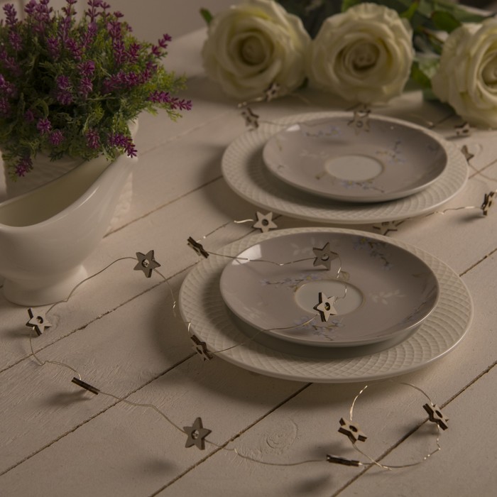 НИТЬ, 2 м, "Роса", с насад, "Звезда белая", LED-20-3V, 2*АА (не в компл), фиксинг, Т/БЕЛЫЙ