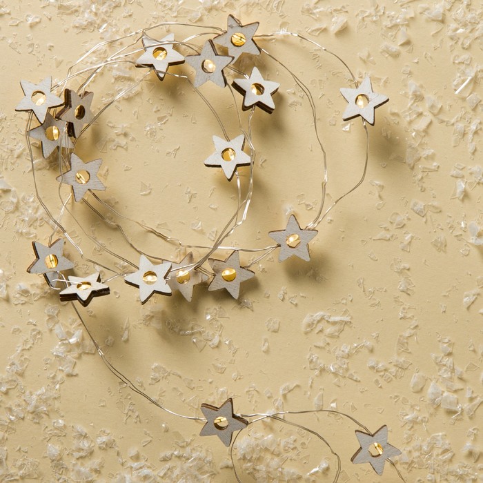 НИТЬ, 2 м, "Роса", с насад, "Звезда белая", LED-20-3V, 2*АА (не в компл), фиксинг, Т/БЕЛЫЙ