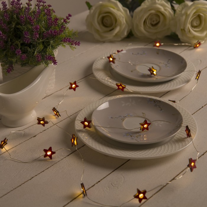 НИТЬ, 2 м, "Роса", с насад, "Звезда красная", LED-20-3V, 2*АА (не в компл), фиксинг,Т/БЕЛЫЙ