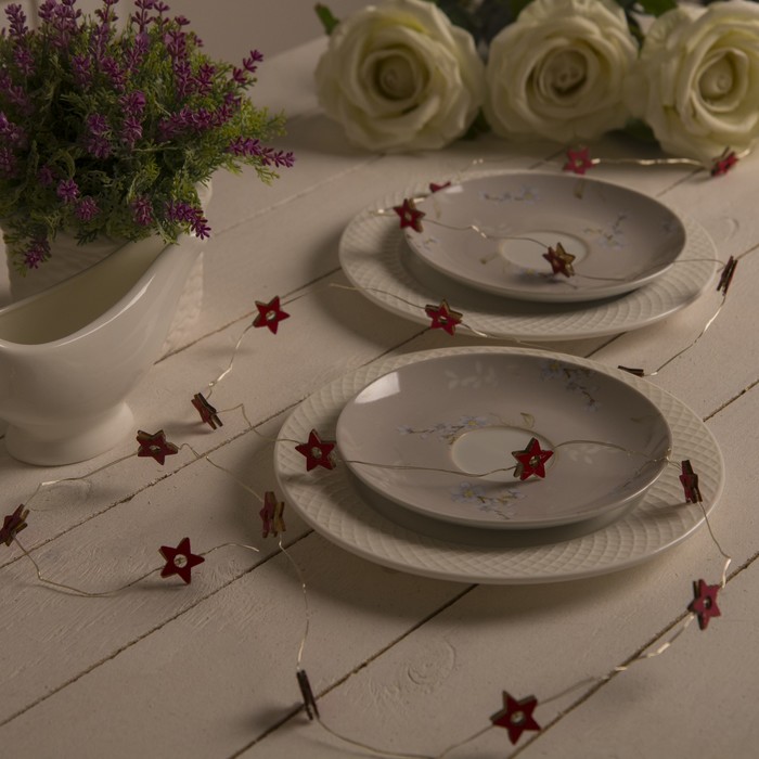 НИТЬ, 2 м, "Роса", с насад, "Звезда красная", LED-20-3V, 2*АА (не в компл), фиксинг,Т/БЕЛЫЙ