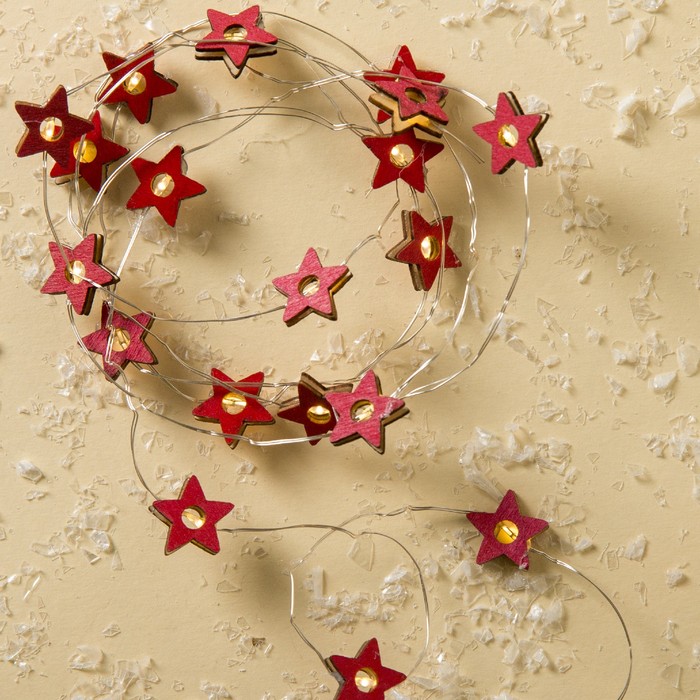 НИТЬ, 2 м, "Роса", с насад, "Звезда красная", LED-20-3V, 2*АА (не в компл), фиксинг,Т/БЕЛЫЙ