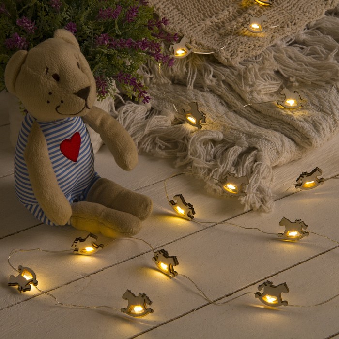 НИТЬ, 2 м, "Роса", с насад, "Лошадка белая", LED-20-3V, 2*АА (не в компл), фиксинг, Т/БЕЛЫЙ