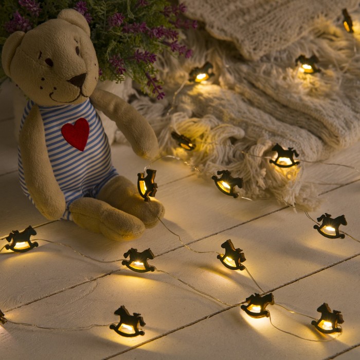 НИТЬ, 2 м, "Роса", с насад, "Лошадка синяя", LED-20-3V, 2*АА (не в компл), фиксинг, Т/БЕЛЫЙ