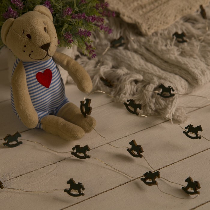 НИТЬ, 2 м, "Роса", с насад, "Лошадка синяя", LED-20-3V, 2*АА (не в компл), фиксинг, Т/БЕЛЫЙ