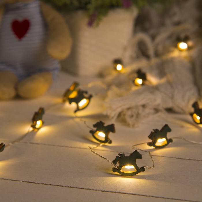 НИТЬ, 2 м, "Роса", с насад, "Лошадка синяя", LED-20-3V, 2*АА (не в компл), фиксинг, Т/БЕЛЫЙ